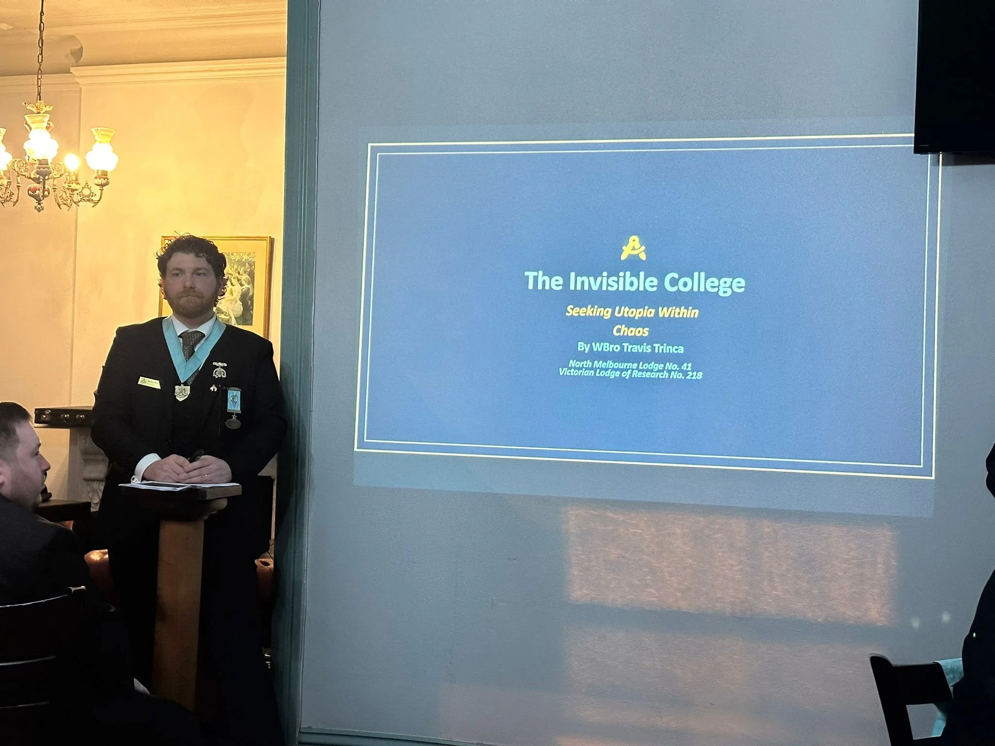 The Invisible College being presented at The Victorian Masonic Lodge of Research