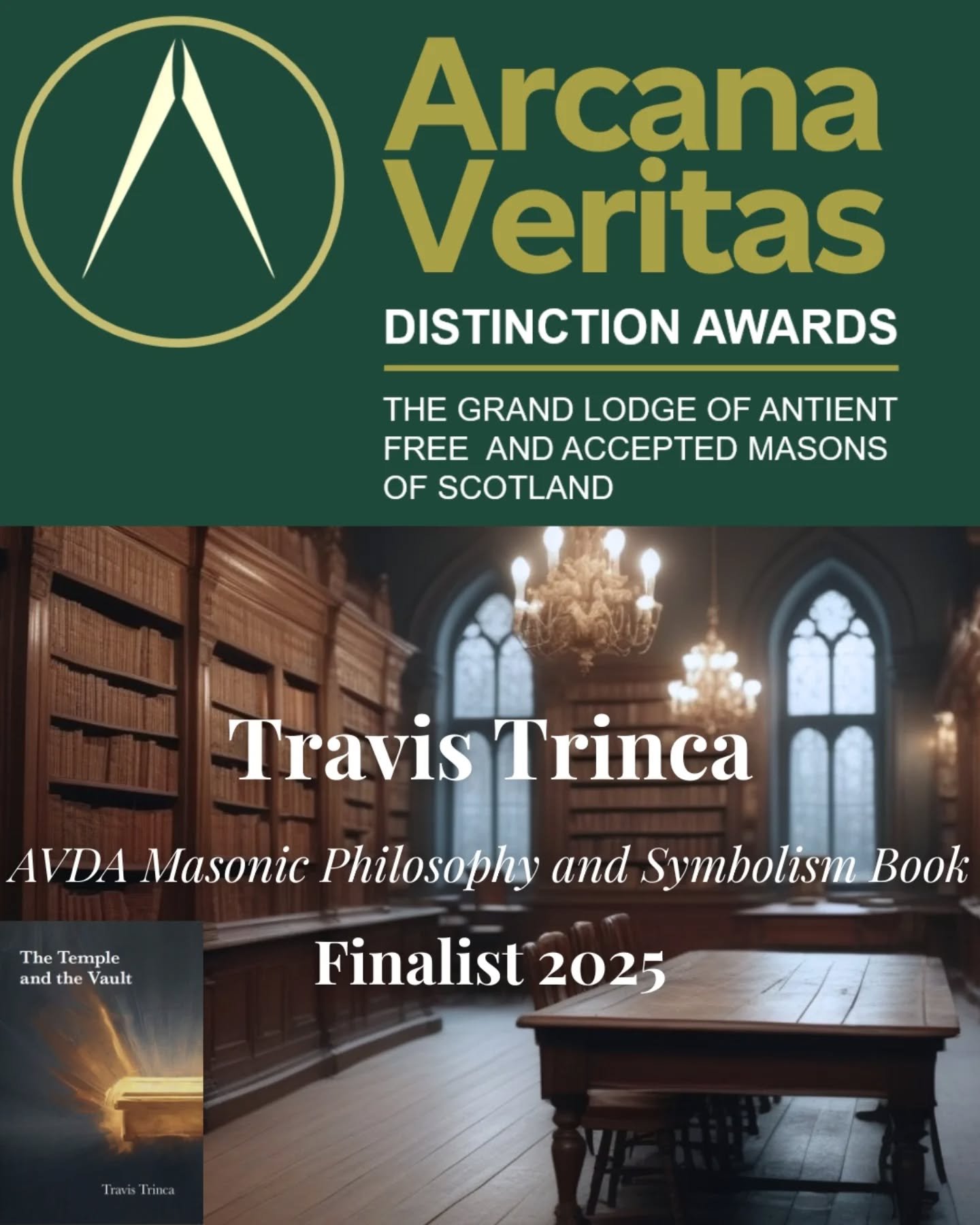 Feeling absolutely honoured and grateful to be a finalist for the Grand Lodge of AF&amp;AM Scotland's 2025 Arcana Veritas Distinction awards 🙏 

A big shout out to @lewismasonic for producing such a beautiful book! Definitely could not have done it 