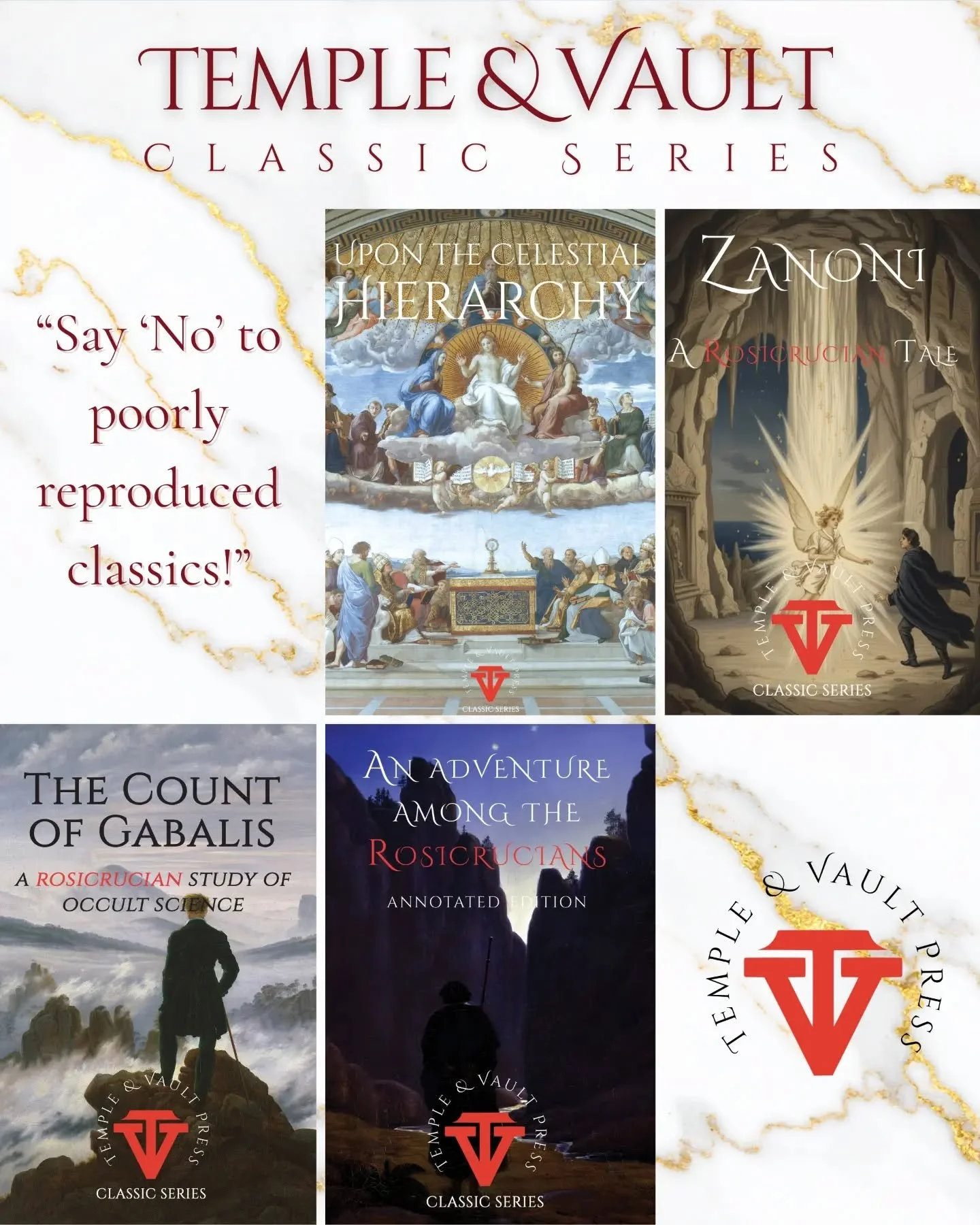 Temple &amp; Vault Press Classic Series

The Temple &amp; Vault Press Classic Series revives the great esoteric works that shaped the spiritual imagination of the modern world. Curated and introduced by Travis Trinca, each volume presents a carefully