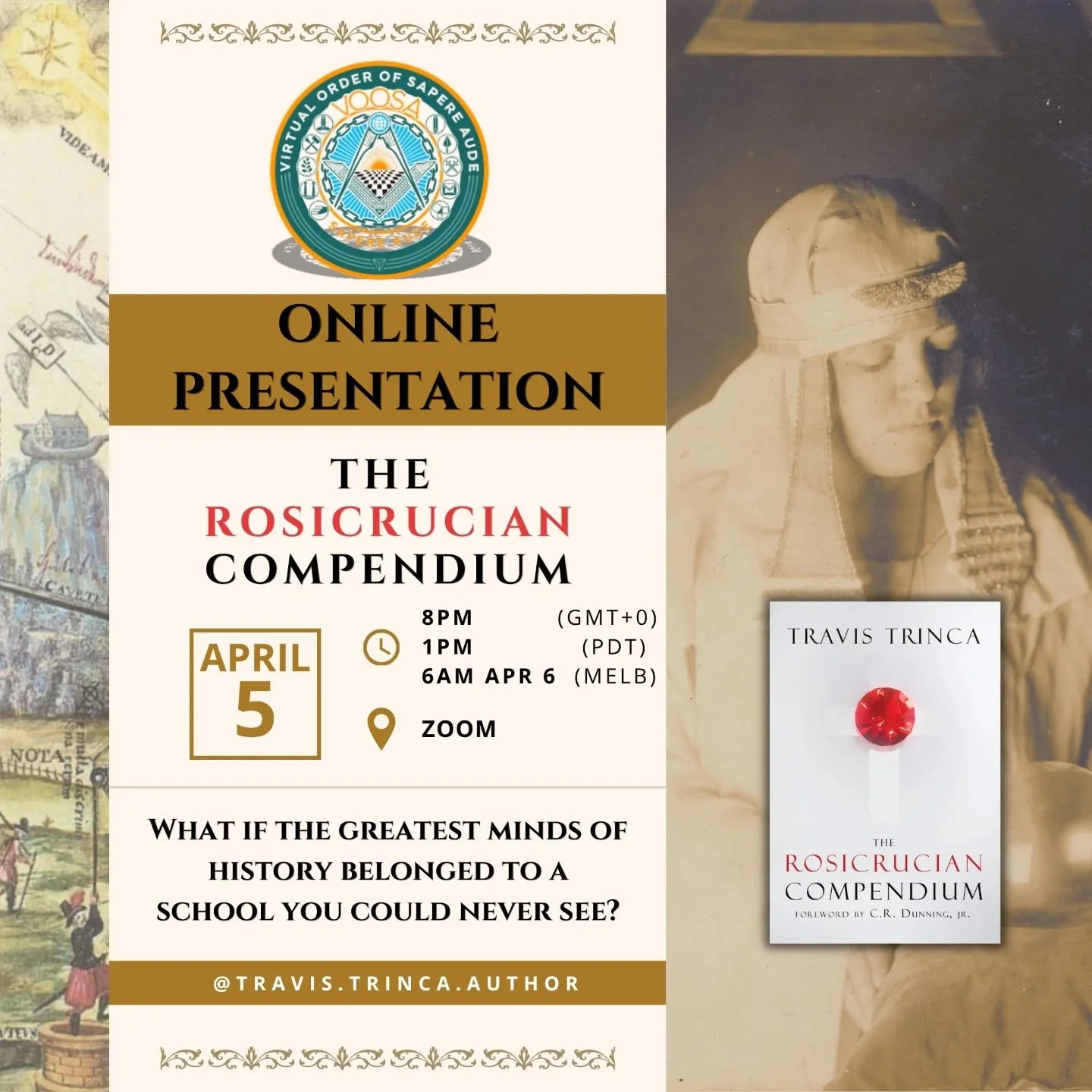 Sunday evening/Monday morning, I will be discussing The Rosicrucian Compendium with the lovely team at Sapere Aude. Please feel free to join us 🙂

Join: https://us02web.zoom.us/j/85682749102?pwd=hodCqTKp8GBagcqbVmf4nSyJhyKiZd.1
Meeting ID: 856 8274 