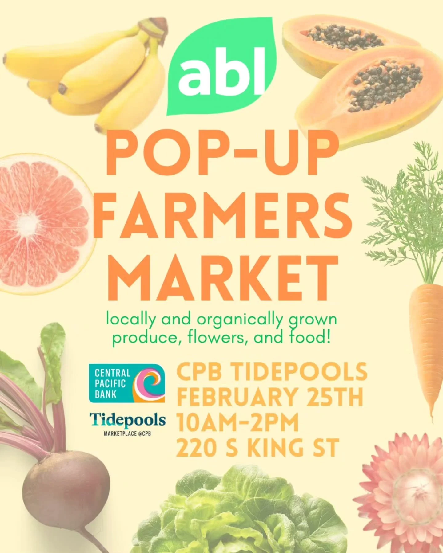 Shop locally and organically grown produce and flowers from 14 small-scale farmers at our @cpb_hawaii Tidepools Pop-Up
📅  Wednesday, February 25th
⏰️ 10AM - 2PM
📍 Central Pacific Main Branch, 1st Floor Lobby
220 S King St

#shoplocal #farmersmarket