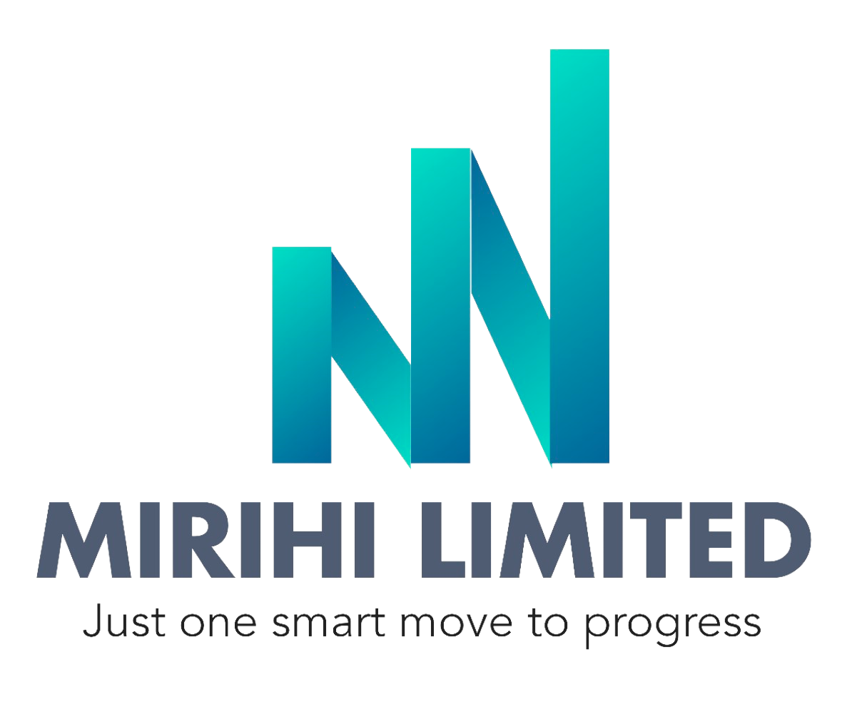 A logo for MiraHi Limited featuring a stylized letter 'M' in blue gradients above the company name and the tagline 'Just one smart move to progress'.