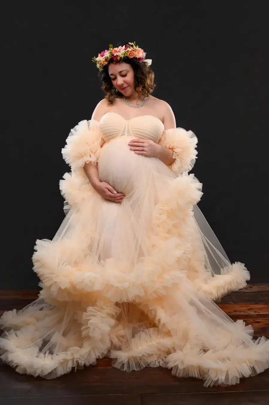 Séance, photo, grossesse, studio, belle robe, robe frou frou, Paris, Arnaud Deschamps