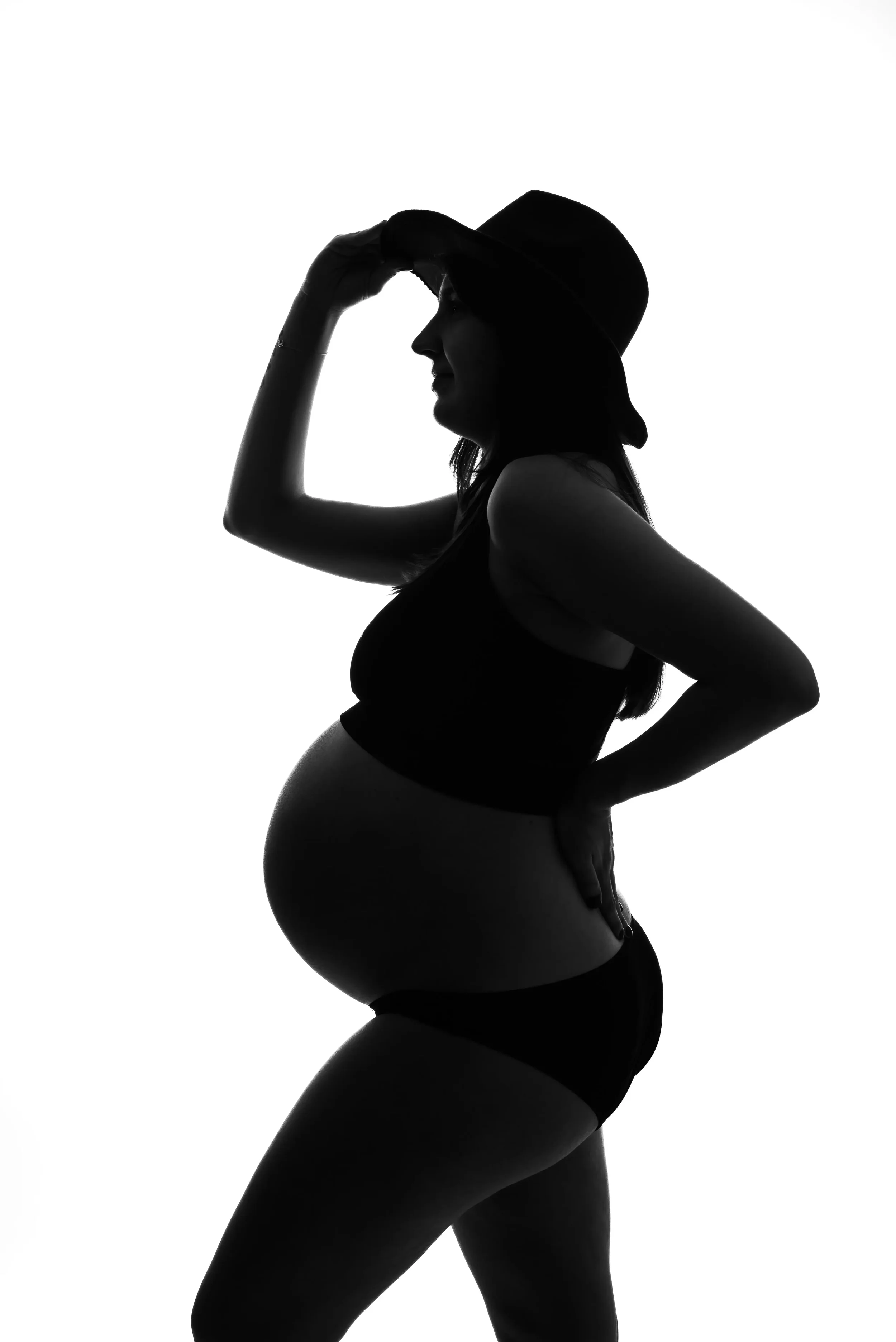 Seance, photo, studio, grossesse, ombre chinoise, noir et blanc, chapeau, Paris, IDF, Arnaud Deschamps