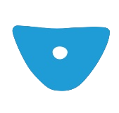 Blue semi-circular object with small black circle in the center