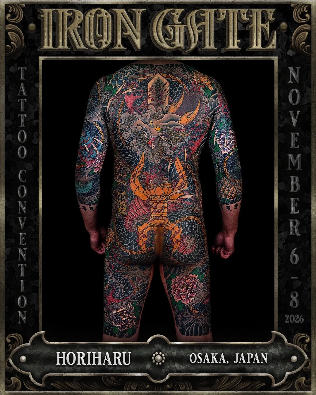 @horiharu_tattoo 🇯🇵 WILL BE ATTENDING ⛓️ IRON GATE 2026⛓️ 

We are honoured to welcome @horiharu_tattoo to Australian shores for the first time!

Contact @horiharu_tattoo for bookings 

💥 TICKETS ON SALE SOON
🗓 NOVEMBER 6TH - 8TH 2026
📍 THE HORD