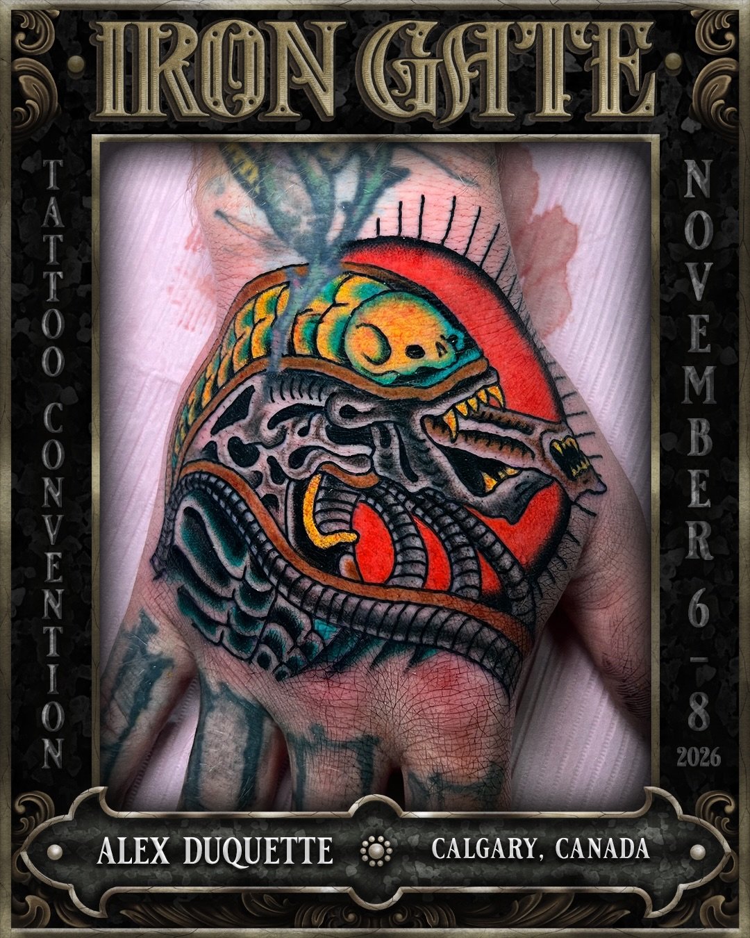 @alexduquettetattoos - Calgary, Canada 🇨🇦 

Co-owner of @taketothegrave, working out of @scytheandspade and making his to Australia for the first time, we are so excited to welcome Alex to ⛓️ IRON GATE 2026⛓️

Contact @alexduquettetattoos for booki
