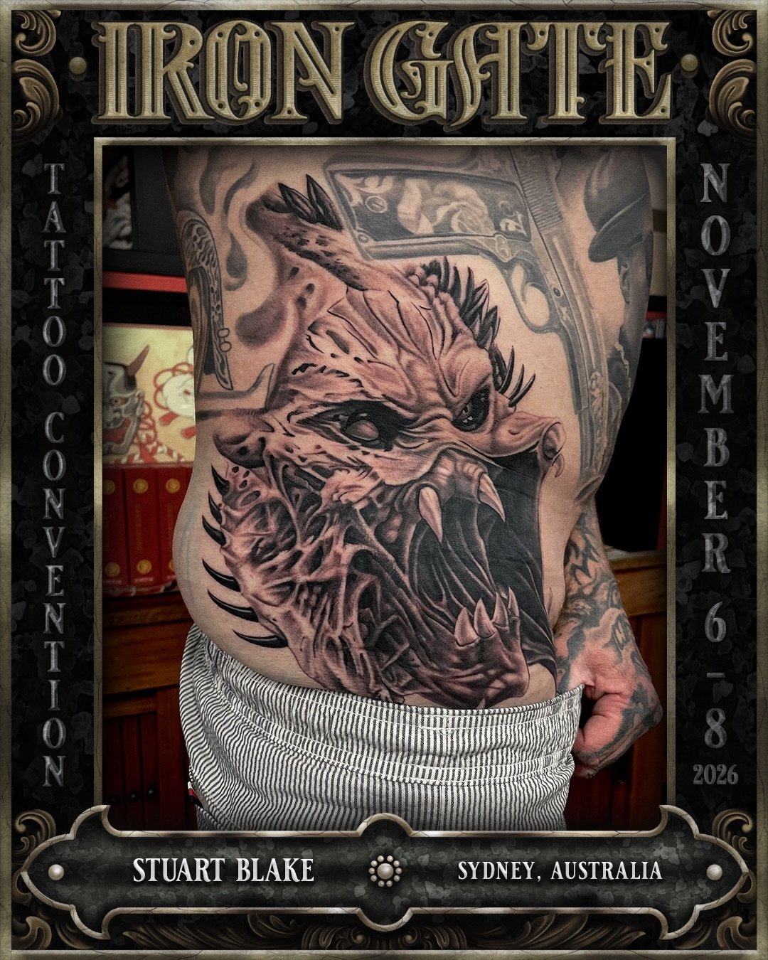 @stusblake - Sydney, Australia 🇦🇺 

Working out of @lighthouse_tattoo, we are so excited to welcome Stu to ⛓️IRON GATE 2026⛓️

Contact @stusblake for bookings!

💥 TICKETS ON SALE NOW!
🗓 NOVEMBER 6TH - 8TH 2026
📍 THE HORDERN PAVILION, MOORE PARK,