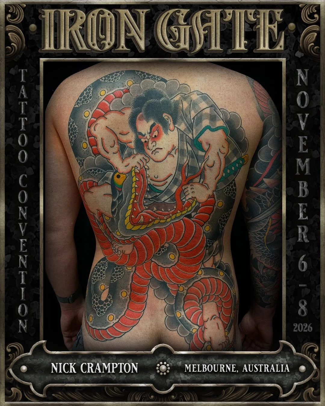 @njctattoo - Melbourne, Australia 🇦🇺 

Working out of @dynamictattoo, we are so excited to welcome Nick to ⛓️IRON GATE 2026⛓️

Contact @njctattoo for bookings!

💥 TICKETS ON SALE NOW!
🗓 NOVEMBER 6TH - 8TH 2026
📍 THE HORDERN PAVILION, MOORE PARK,