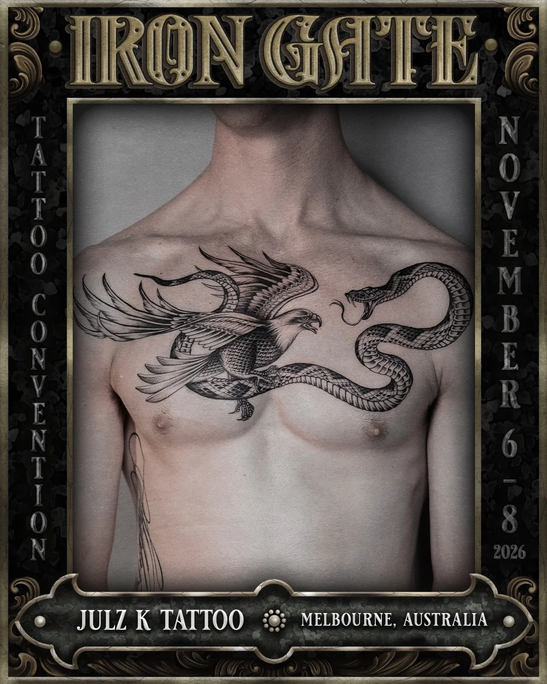 @julzktattoo - Melbourne, Australia 🇦🇺 

Working out of @corner_store_studio, we are so excited to welcome Giulietta to ⛓️IRON GATE 2026⛓️

Contact @julzktattoo bookings!

💥 TICKETS ON SALE NOW!
🗓 NOVEMBER 6TH - 8TH 2026
📍 THE HORDERN PAVILION, 