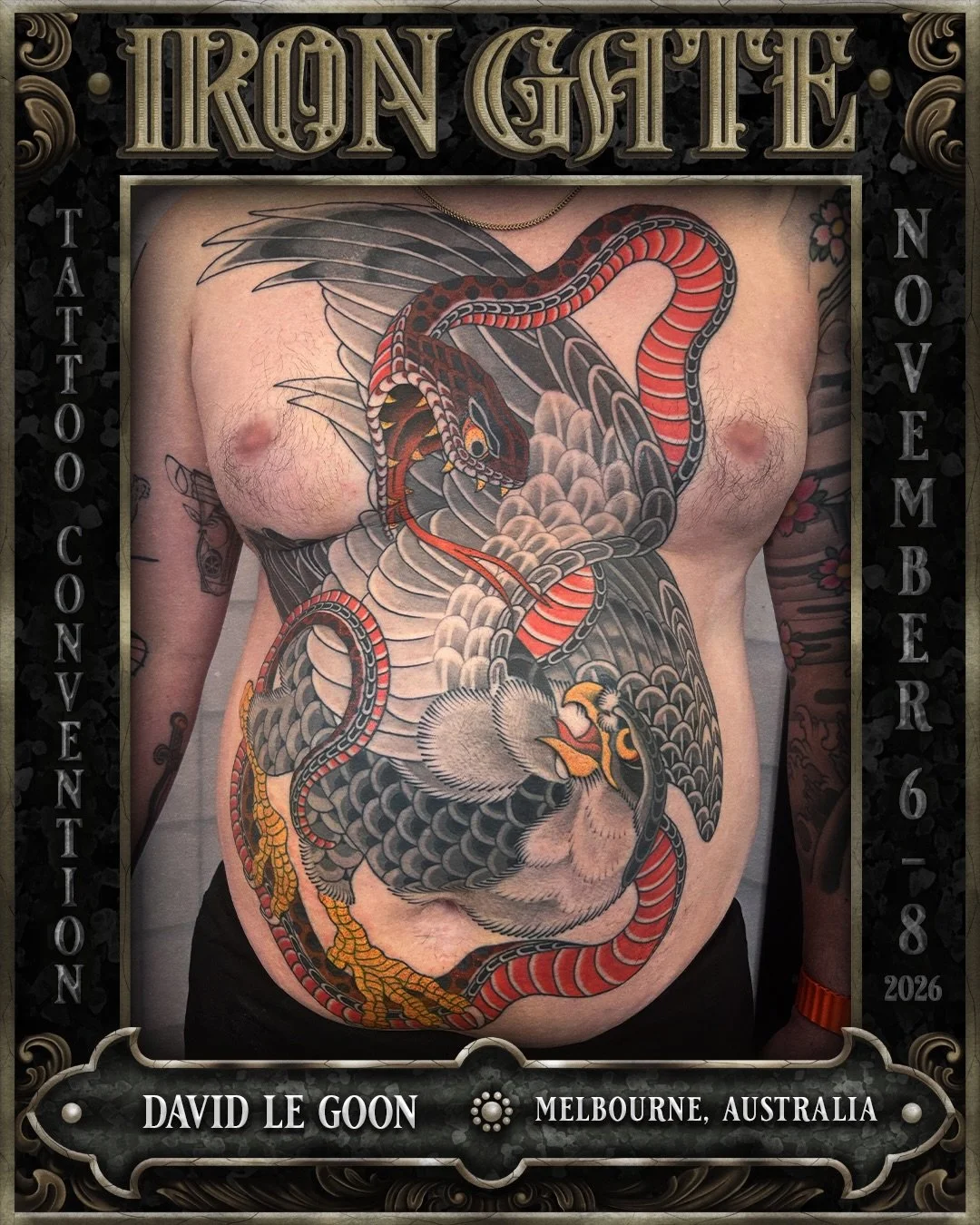 @davidlegoon - Melbourne, Australia 🇦🇺 

Working out of @andersonstreettattoo, we are so excited to welcome David to ⛓️IRON GATE 2026⛓️

Contact @davidlegoon bookings!

💥 TICKETS ON SALE NOW!
🗓 NOVEMBER 6TH - 8TH 2026
📍 THE HORDERN PAVILION, MOO
