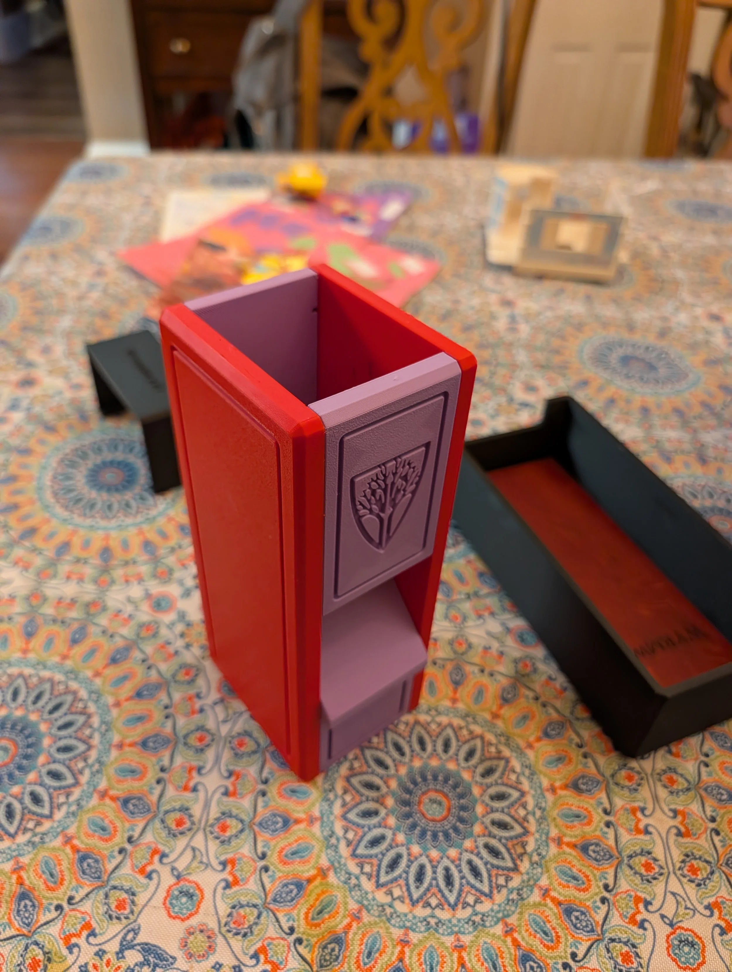 A Purple and Black Dice Tower and Tray. Licensed printer and seller of the Wyrmwood Magnetic Dice Tower system