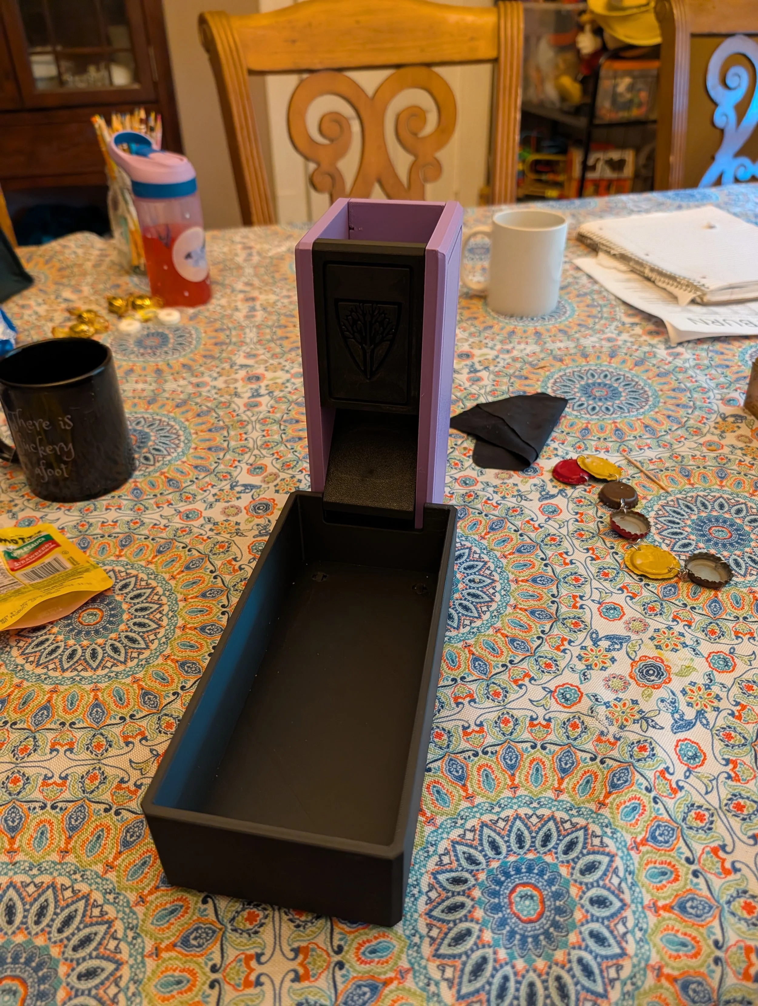 A Purple and Black Dice Tower and Tray. Licensed printer and seller of the Wyrmwood Magnetic Dice Tower system