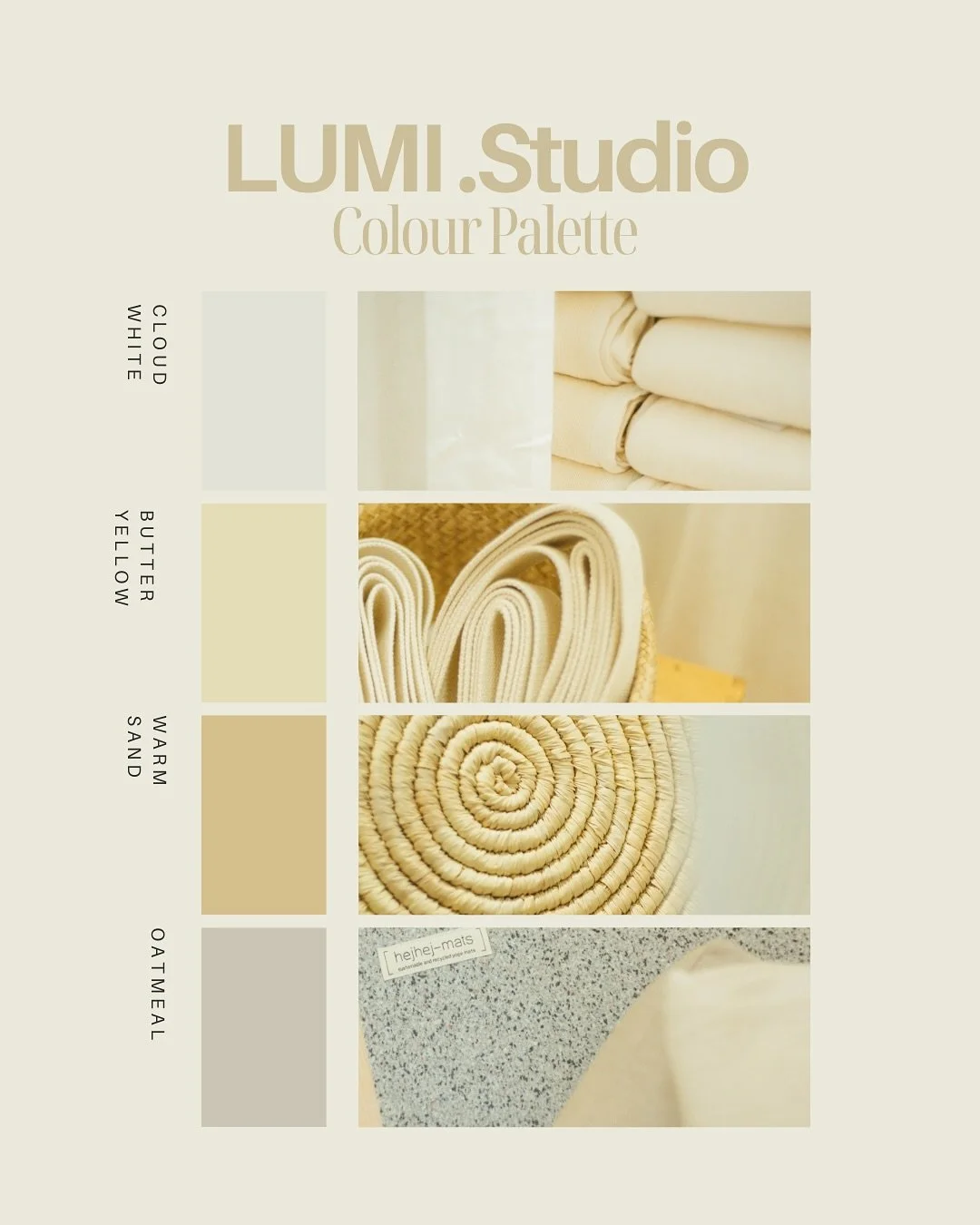 Lumi .Studio - Colour Palette 
꩜  inspiriert von Licht, Textur und Ruhe.

#colourpalette #studio#yoga#cologne#soft#light#calm