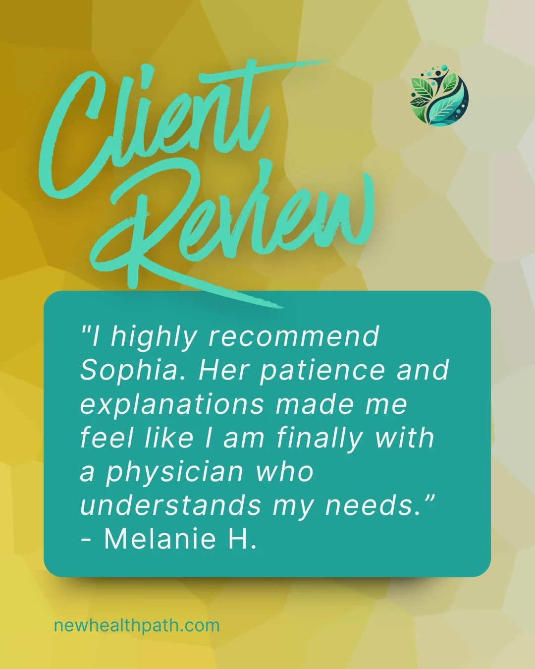 "I just had my first Telehealth with Sophia Viner to discuss thyroid blood results, and I highly recommend her. Her patience and explanations made me feel like I am finally with a physician that knows how to read my results so I easily understan