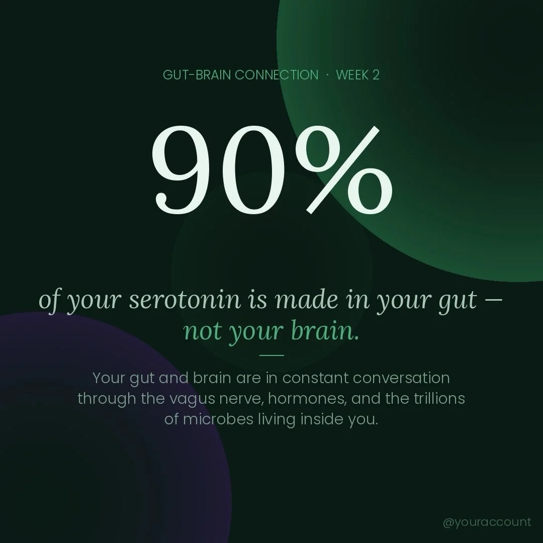 📌 DID YOU KNOW?

90% of your serotonin is made in your gut, not your brain. 

Let that sink in for a moment. 🌿 

We spend so much time talking about mental health from the neck up, but the truth is, your digestive system is one of the most powerful