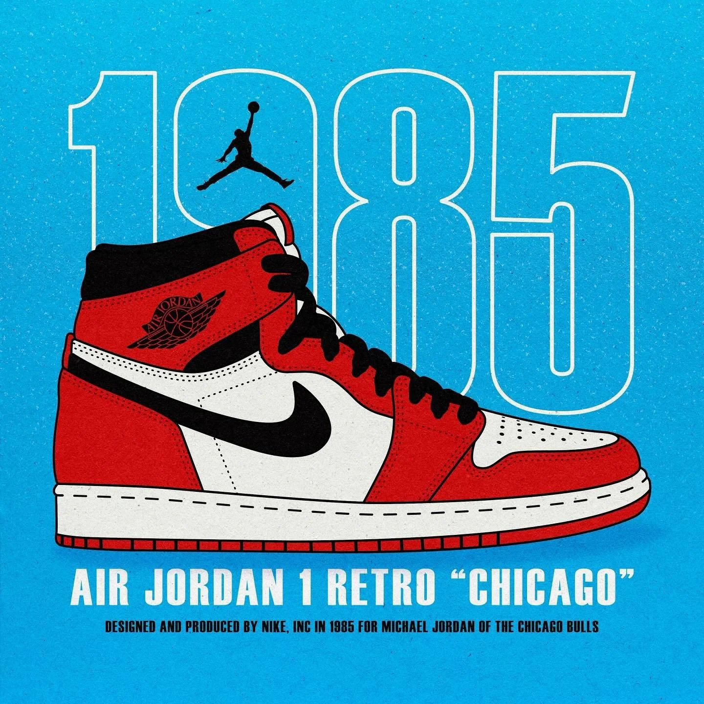 Air Jordan 1 Retro &ldquo;Chicago&rdquo; - Designed and Produced by Nike, Inc. in 1985 for Michael Jordan of the Chicago Bulls.

I&rsquo;m having a lot of fun illustrating these famous Jordan colorways for a collab project with my homies at @soleprio