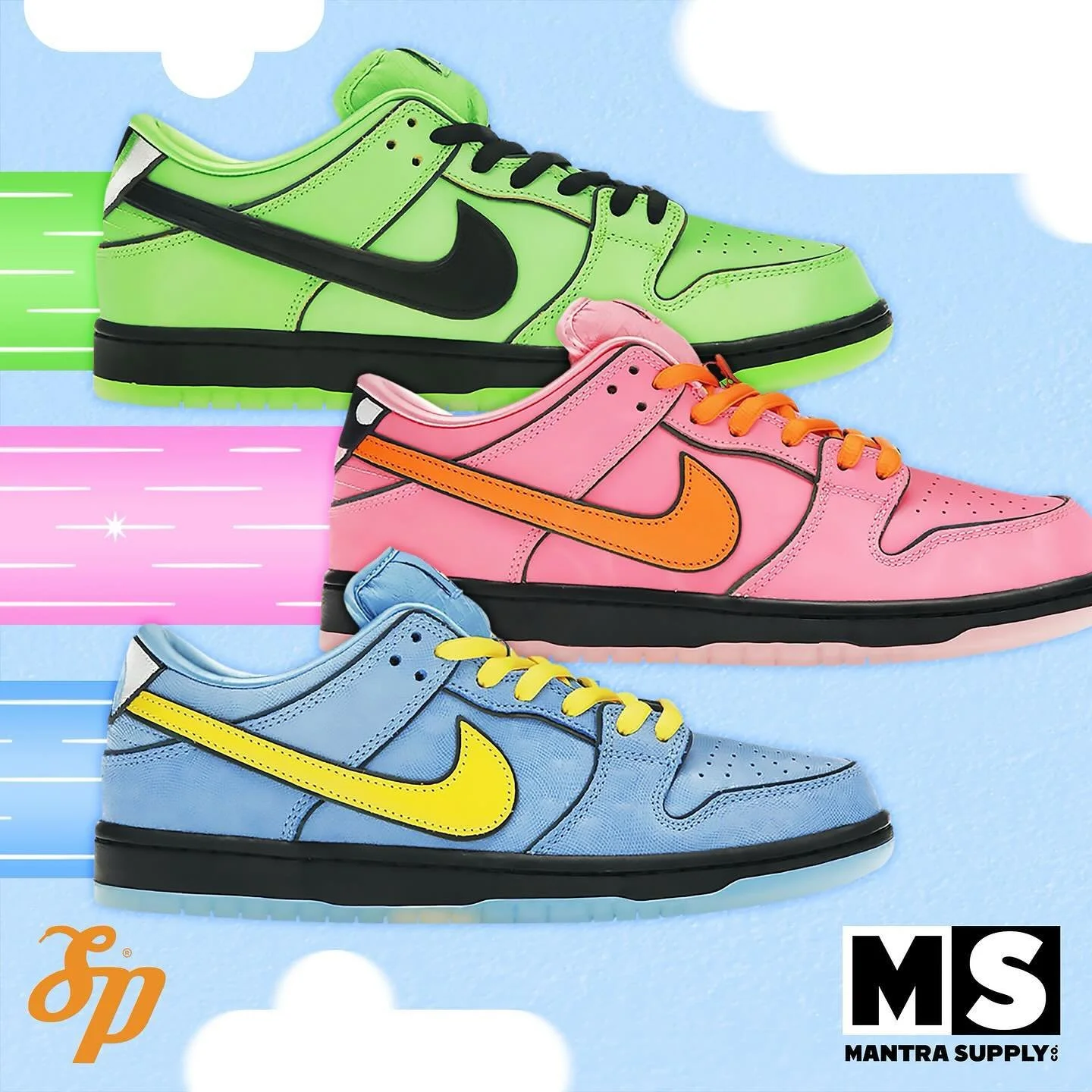 Sugar, Spice, and Everything Nice + Chemical X 💚🩷🩵 Nike SB Dunk Low - The Powerpuff Girls.

This is probably my favorite project I&rsquo;ve designed for @solepriorities @shopify custom display ads! Go shop the entire SP collection at www.celebriti