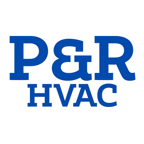 Logotipo de P&R HVAC en colores azul oscuro, con letras grandes y modernas.