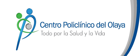 Logotipo del Centro Policlínico del Olaya con el lema 'Todo por la Salud y la Vida'.