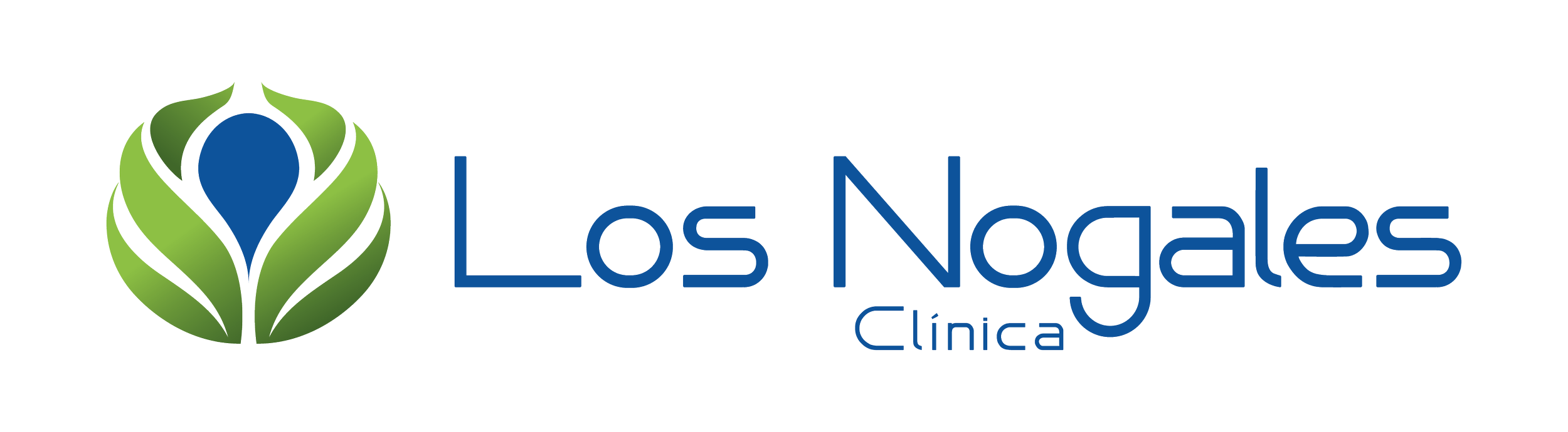 Logotipo de la clínica Los Nojes con un símbolo verde y azul y texto en azul.