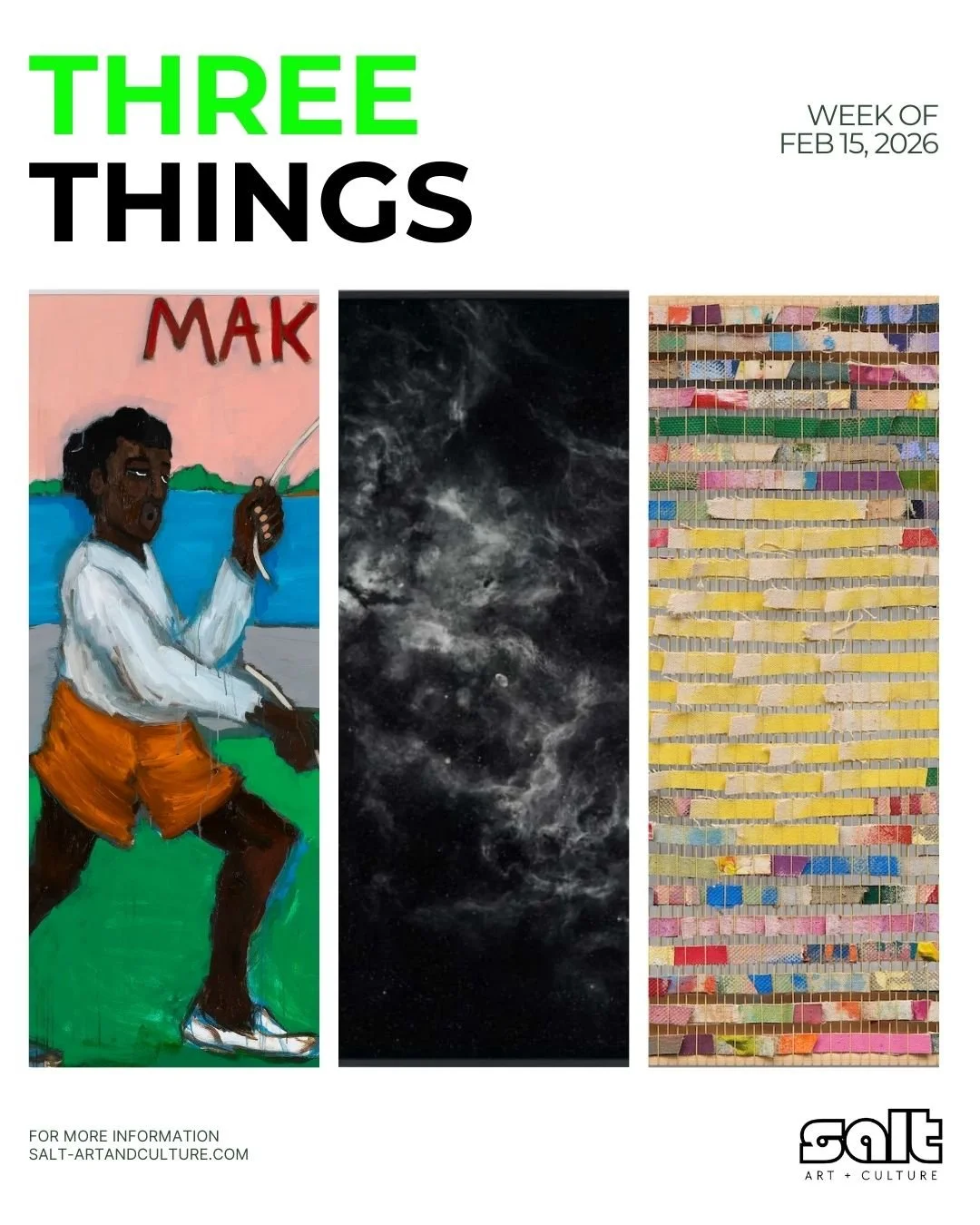 THREE THINGS: Week of 02.15.26

ONE: Peer Pressure - Alvin Armstrong at Jonathan Carver Moore

TWO: Trevor Paglen: The Horizon Waved, and Nothing Was Certain: 2006-2026 at Jessica Silverman Gallery

THREE: Sin Contar Cincuenta - Miguel Arzabe at Joha