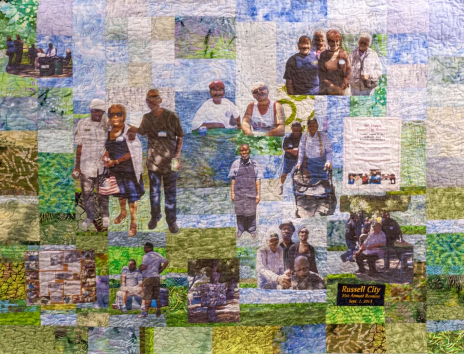Quilt with collage of African American families