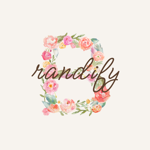 A floral wreath with pink and peach roses surrounds the word "randy" written in cursive on a light background.