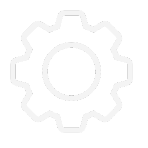 Icon of a gear or mechanical cogwheel on a black background.