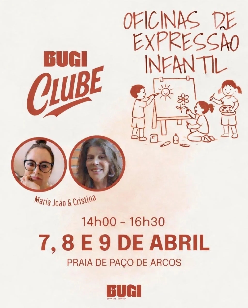 A vida boa aprende-se de pequenino.

Este abril, o BUGI Clube traz uma novidade especial:
🎨 Oficinas de Express&atilde;o Infantil

Pela primeira vez, abrimos espa&ccedil;o &agrave; criatividade, imagina&ccedil;&atilde;o e descoberta &mdash; com ativ