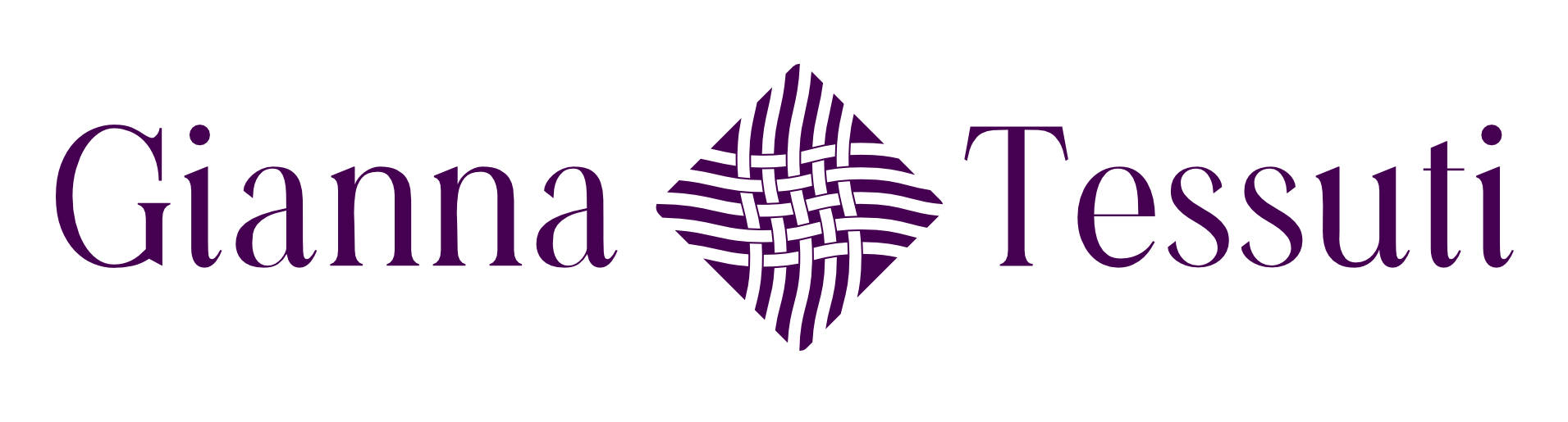 Logo di Gianna Tessuti con testo viola e un simbolo astratto centrale