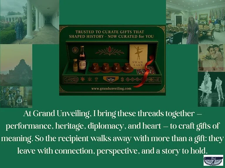 From Pepsi commercials in Mexico to Swan Lake at the Kennedy Center… from raising my mini Indiana Joneses to curating gifts for Presidents and world leaders… my journey has always been about storytelling. At Grand Unveiling, I transform