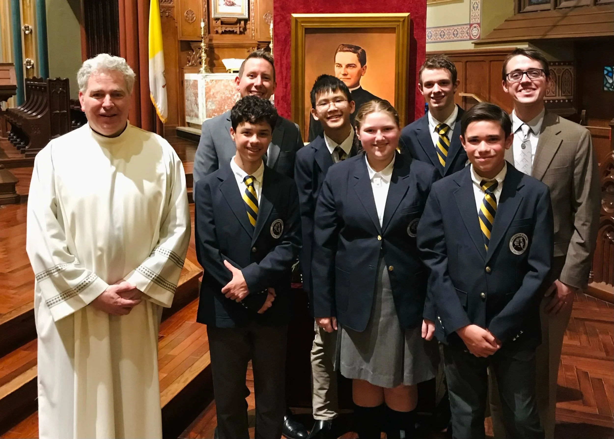 At our Mass to the Holy Spirit, Fr. Dolan reminded us to call upon the Holy Spirit in all aspects of life, especially in our academics. Also, to be thankful for our first teachers - our parents. 

At Chesterton parents are confident that what they te