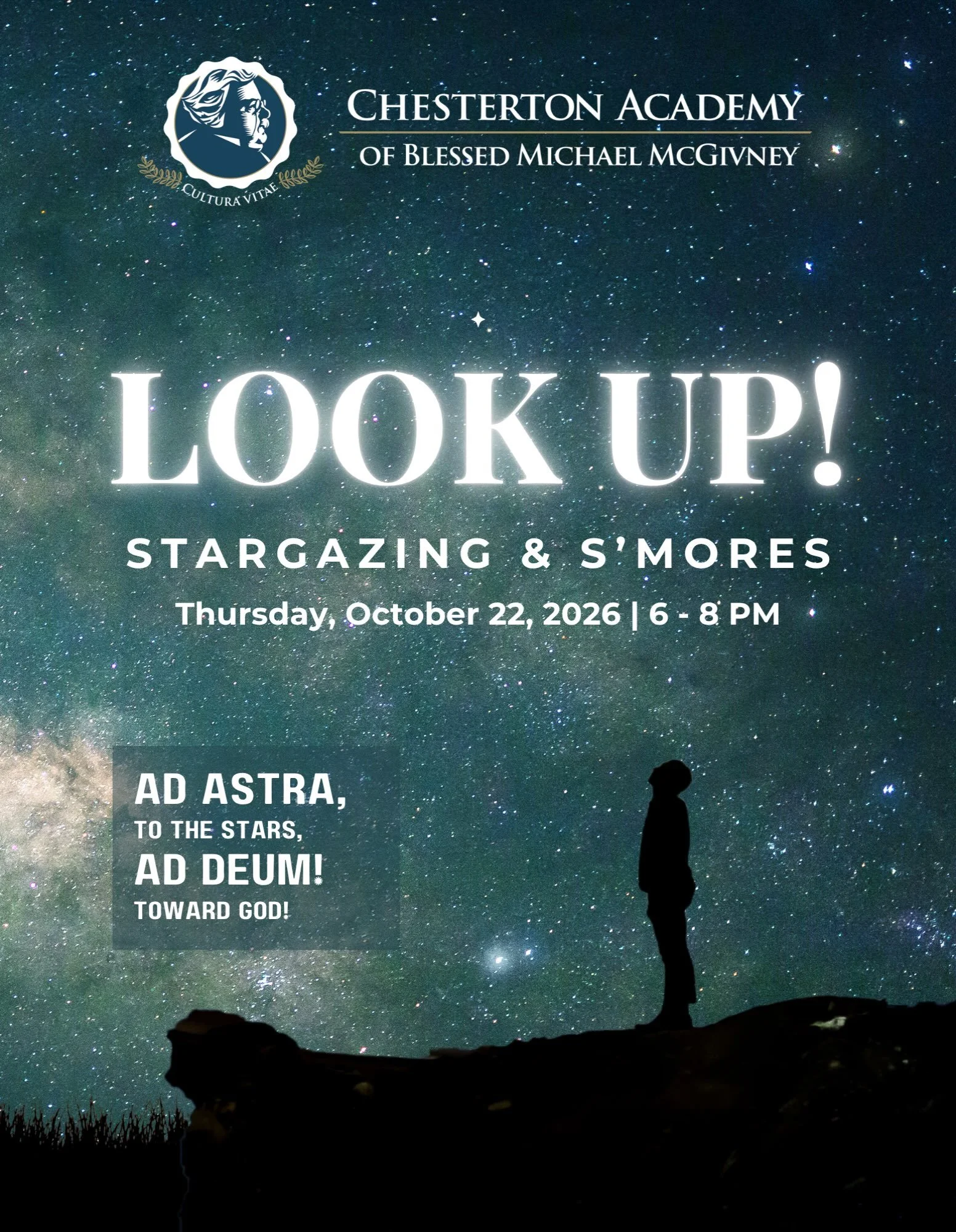 Come observe God&rsquo;s amazing design above, and delicious s&rsquo;mores around a campfire below. 

Booth Memorial Park
5800 Main Street
Stratford, CT 06614

Telescopes provided. RSVP: https://chestertonmcgivney.org/rsvp-2#rsvp

@chestertonschoolsn