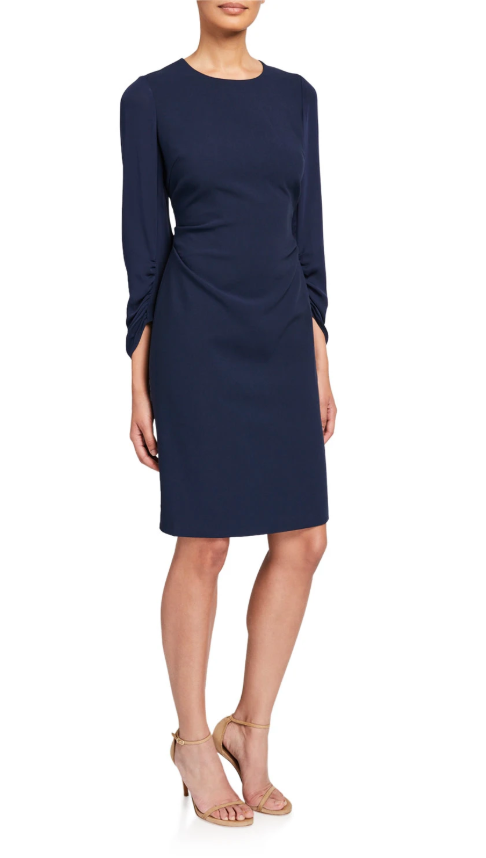 KOBI HALPERIN Drew Jewel-Neck Ruched-Sleeve Sheath Dress