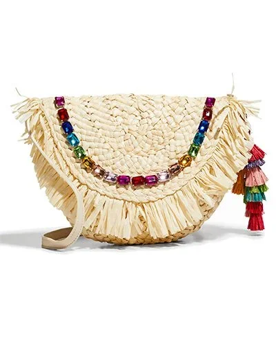 BTB LOS ANGELES Holly Multicolor Crystal Straw Crossbody Bag
