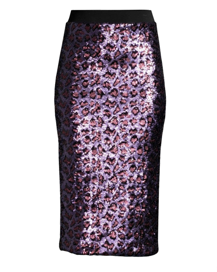 LE SUPERBE Liza Leopard Sequin Pencil Skirt