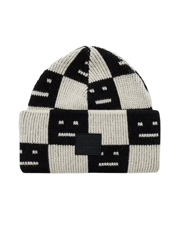 ACNE STUDIO Logo-Appliquéd Checked Jacquard-Knit Wool Beanie