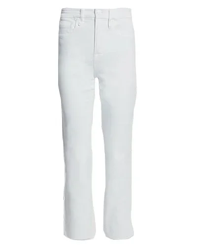 GOOD AMERICAN Good Straight High Waist Raw Hem Straight Leg Jeans  Can never go wrong with a summer white denim.
