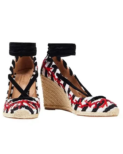 AQUAZZURA Coraline Embroidered Striped Bouclé-tweed Wedge Espadrilles