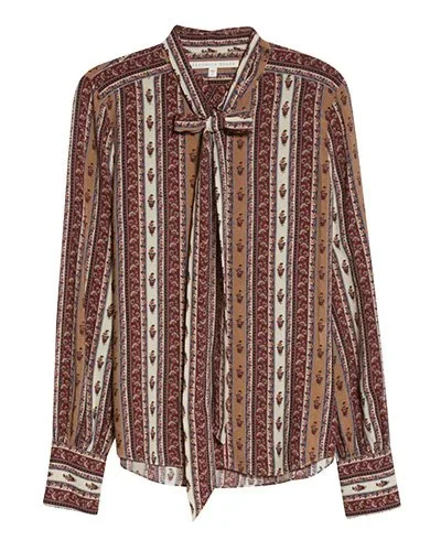 VERONICA BEARD Elaine Floral Front Tie Neck Blouse   Great for all four seasons as a solo top or underneath a denim dress.