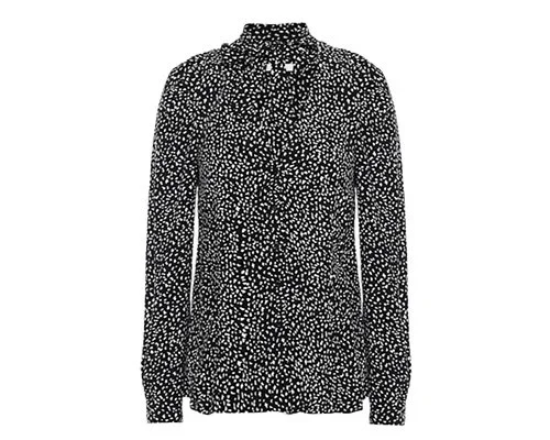 MAJE Tie-neck Printed Cupro-blend Blouse  Black & white polka dots act as a neutral print.