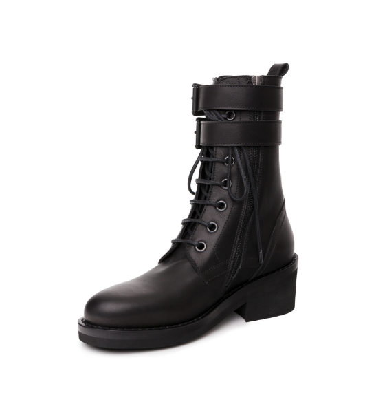 ANN DEMEULEMEESTER Ankle Lace-Up Boots Vitello Olio Nero