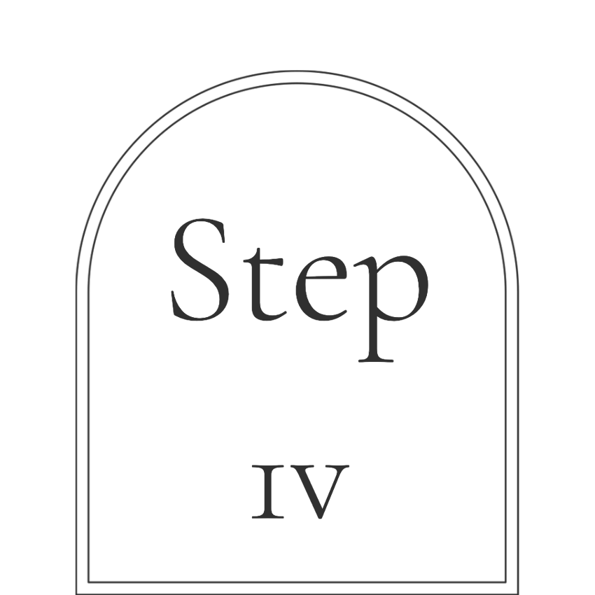 Diagram of a tombstone shape with 'Step IV' written inside.