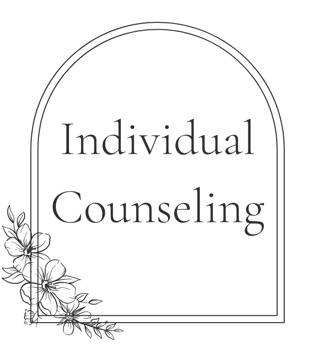 Decorative text reading 'Individual Counseling' inside a curved frame with floral accents in the bottom left corner.
