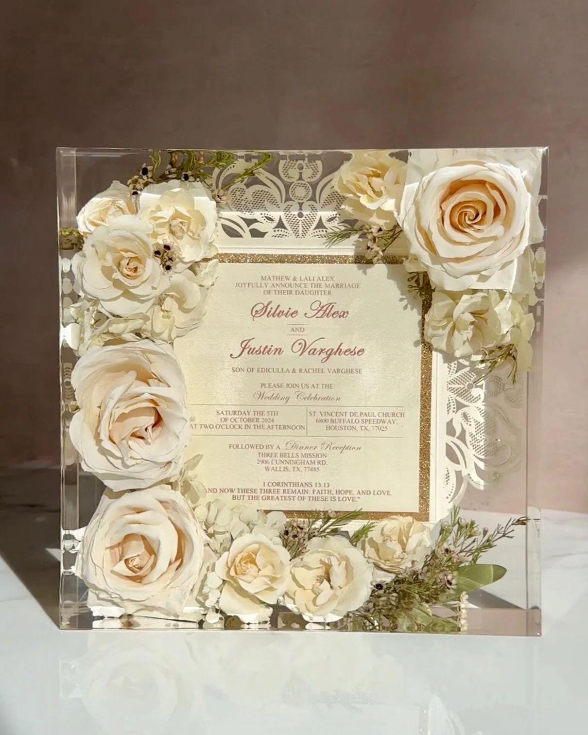 Why preserve just your flowers when you can preserve the little details too? 🤍

Our bride Silvie chose our 10&rdquo; x 10&rdquo; resin block to preserve her wedding florals and invitation together in one timeless keepsake.

We absolutely love when b