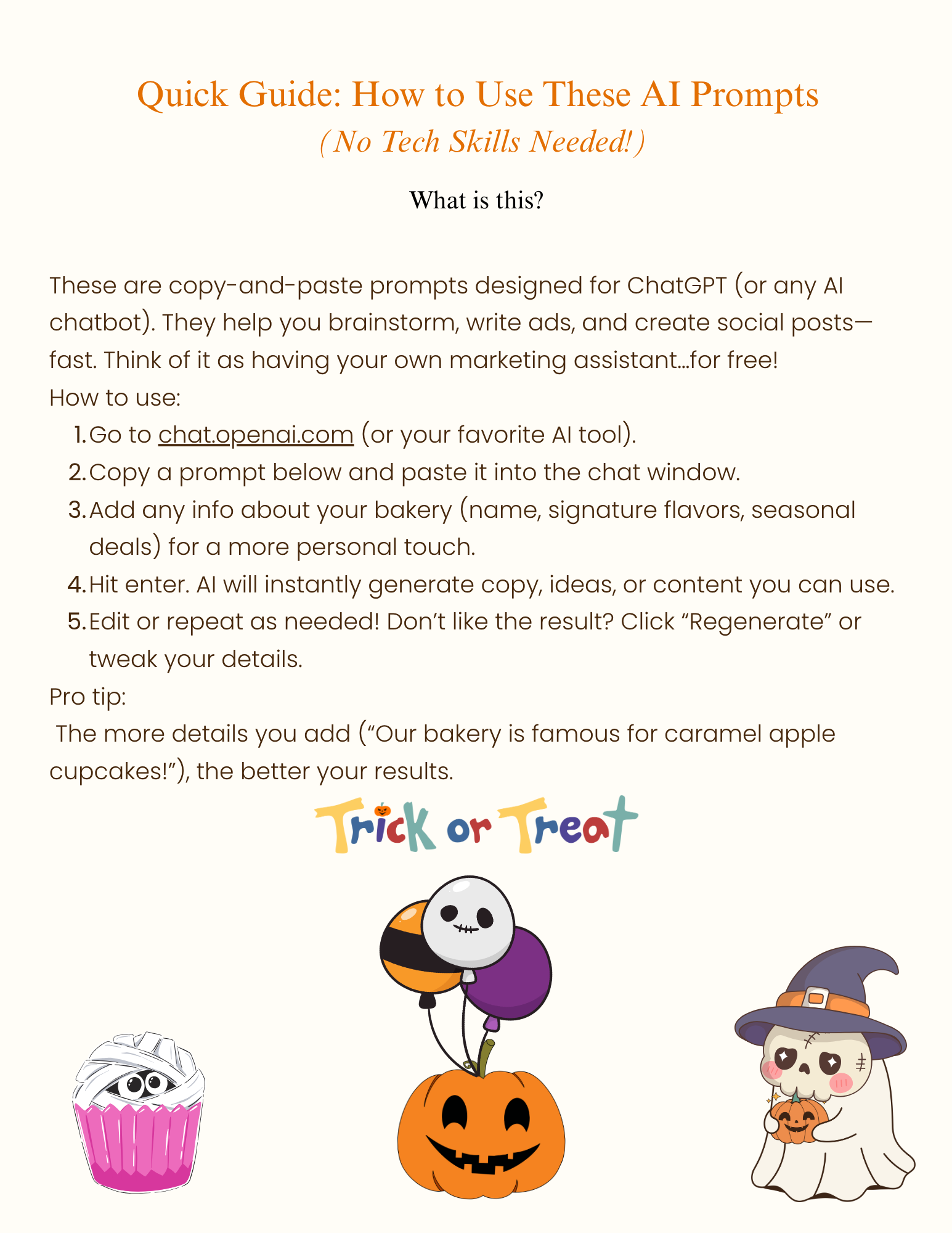 7 Social Media and Ad Prompts for a sweet & Scary Halloween Image of instructions with decorative images