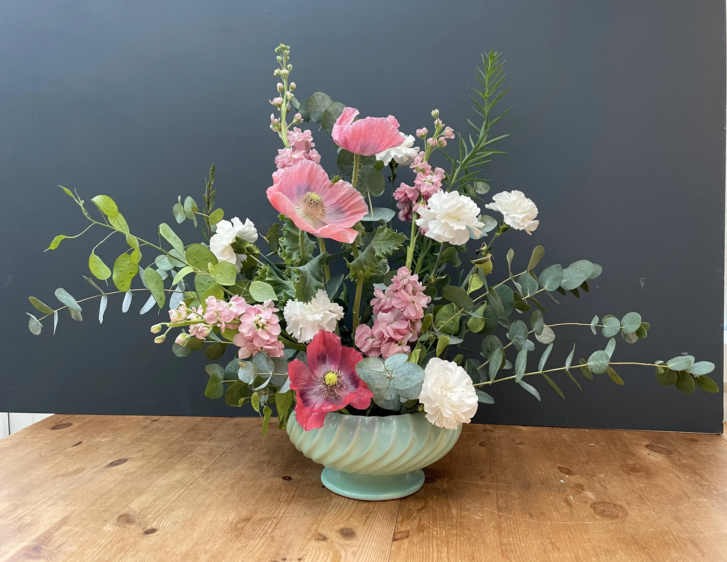 Bowl flower arrangement in pinks and whites
