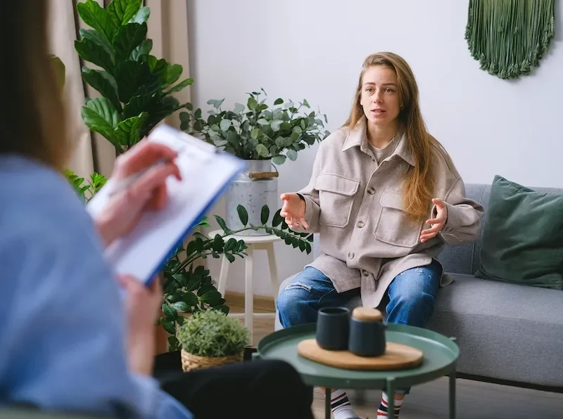 woman talking in therapy session