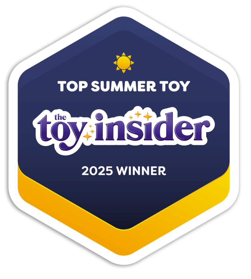 Award Badge featuring "Top Summer Toy" award from The Toy Insider 2025 winner, with a dark background and yellow border.